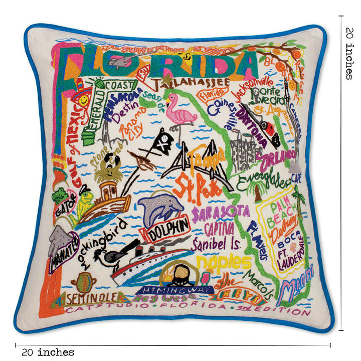 Florida Hand-Embroidered Pillow