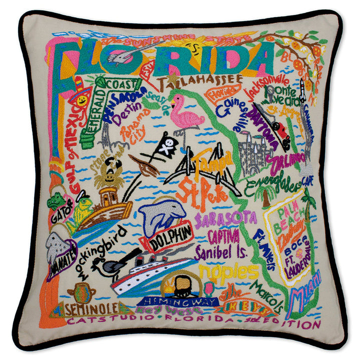 Florida Hand-Embroidered Pillow