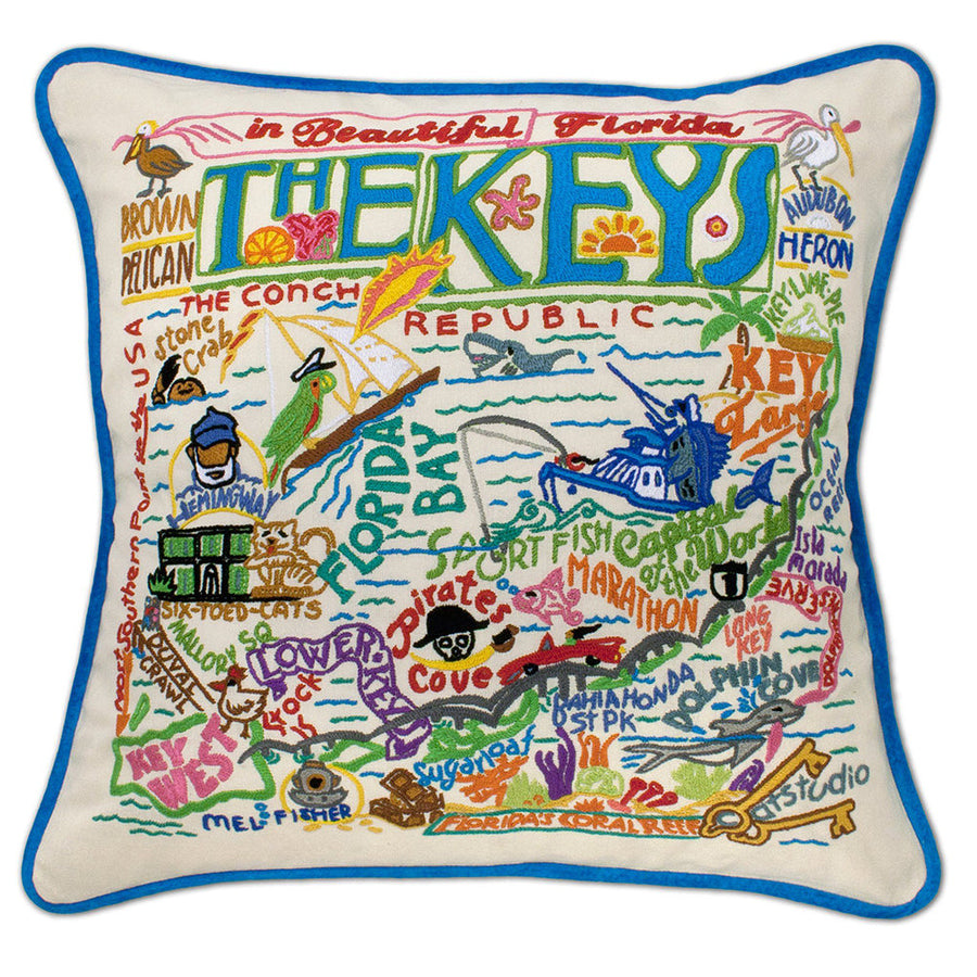 Florida Keys Hand-Embroidered Pillow