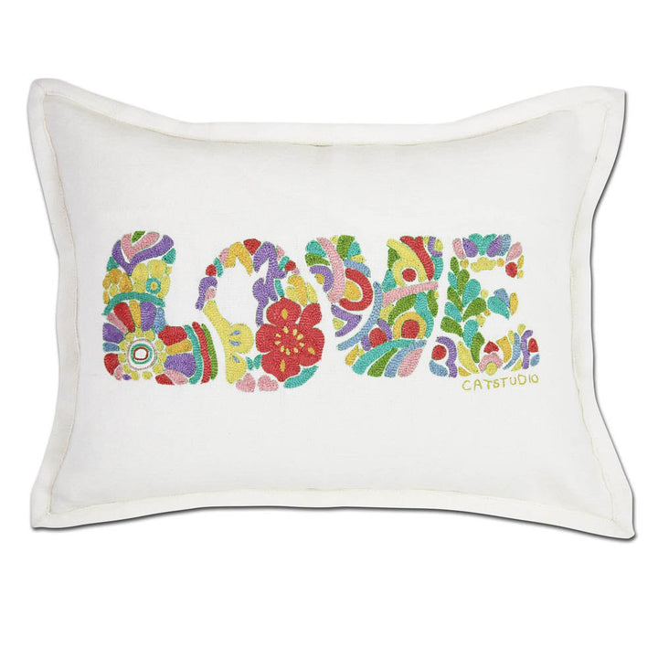 Flower Power Love Letters Hand-Embroidered Pillow - Available in Bright or Pastel by CatStudio