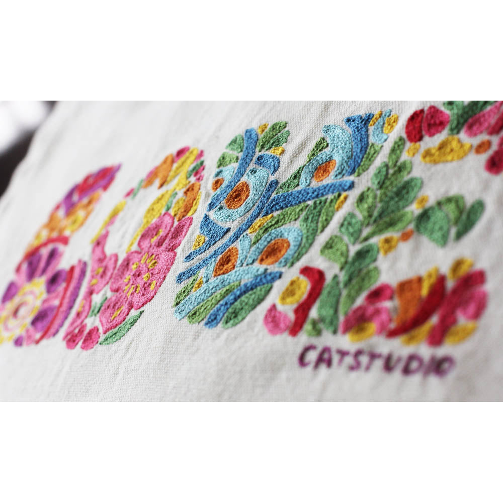 Flower Power Love Letters Hand-Embroidered Pillow - Available in Bright or Pastel by CatStudio