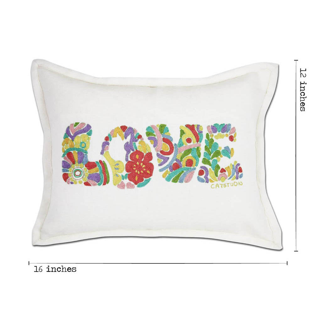 Flower Power Love Letters Hand-Embroidered Pillow - Available in Bright or Pastel by CatStudio