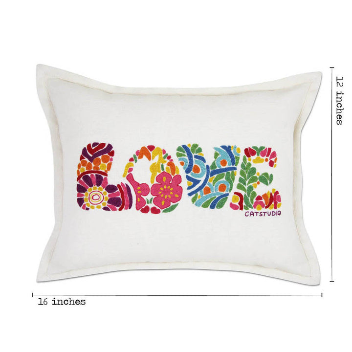 Flower Power Love Letters Hand-Embroidered Pillow - Available in Bright or Pastel by CatStudio