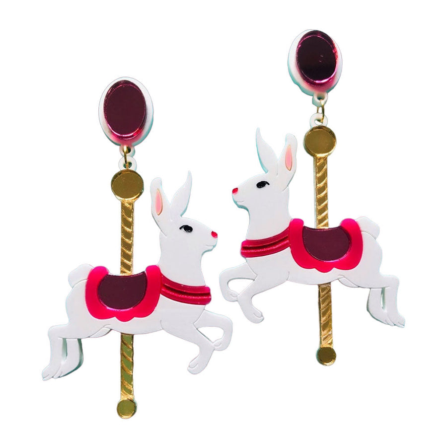 Funfair Collection - Carousel Rabbit Acrylic Earrings by Makokot Design