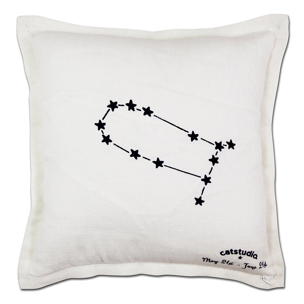 Gemini Astrology Hand-Embroidered Pillow by Cat Studio