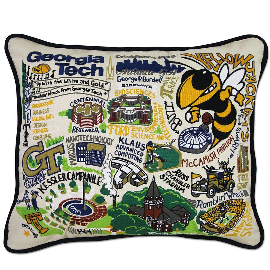 Georgia Tech Collegiate Hand-Embroidered Pillow