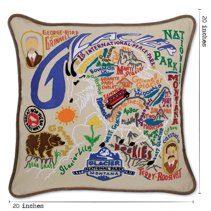 Glacier Park Hand-Embroidered Pillow