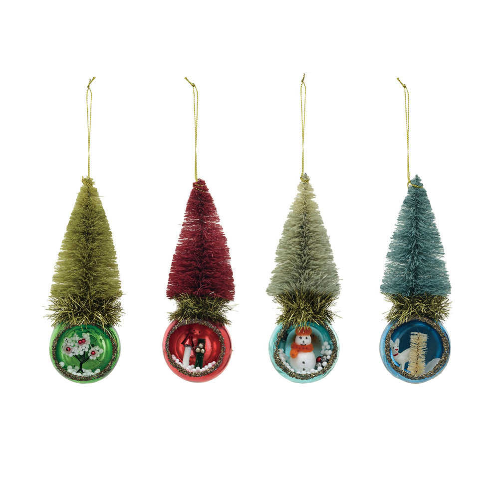 Glass Diorama Ornament w/ Bottle Brush Tree, 4 Styles by Creative Co-Op