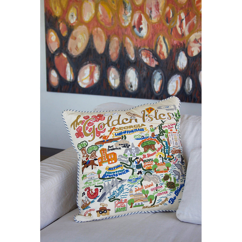 Golden Isles Hand-Embroidered Pillow