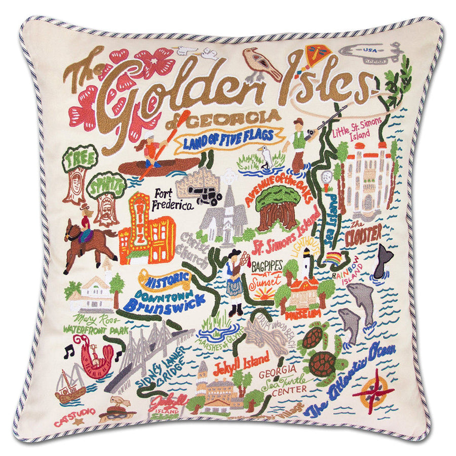 Golden Isles Hand-Embroidered Pillow