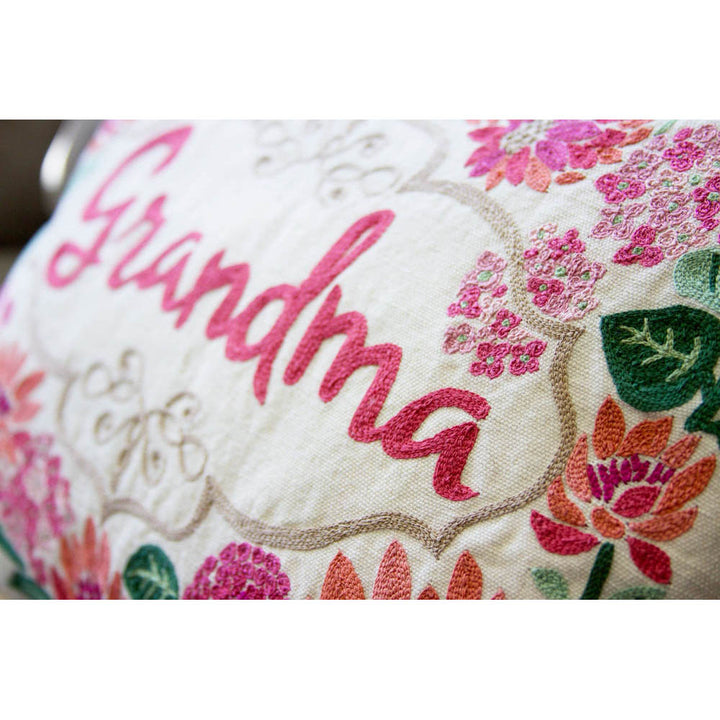 Grandma Love Letters Hand-Embroidered Pillow by CatStudio