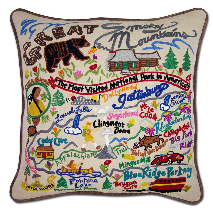 Great Smoky Mountains Hand-Embroidered Pillow