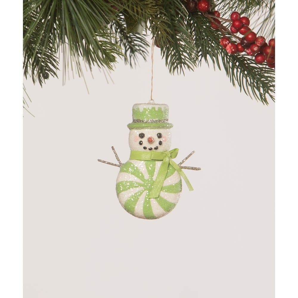 Green Peppermint Snowman Ornament by Bethany Lowe