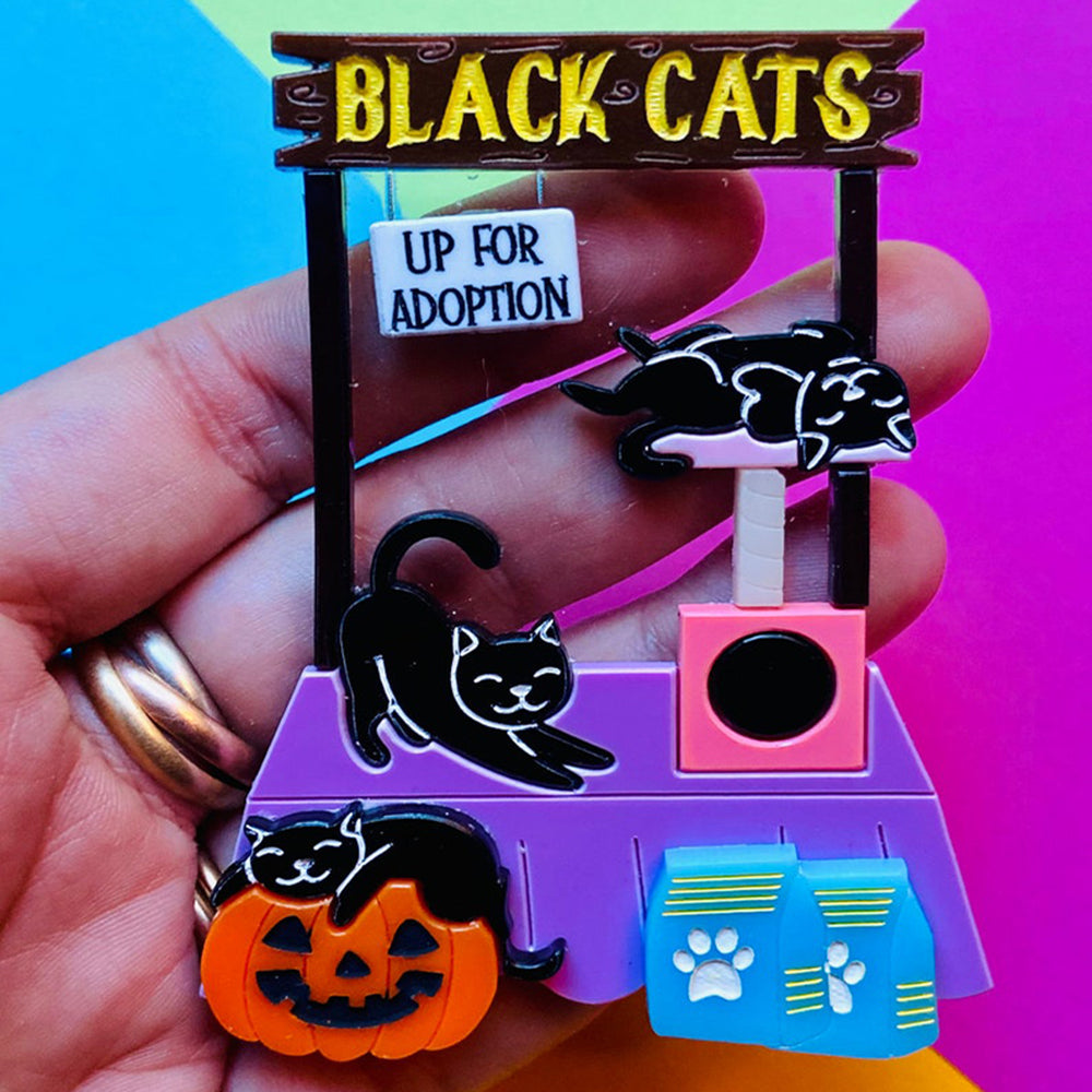 Halloween 2022 - Creepy Funfair Collection - Black Cats Adoption Acrylic Brooch by Makokot Design