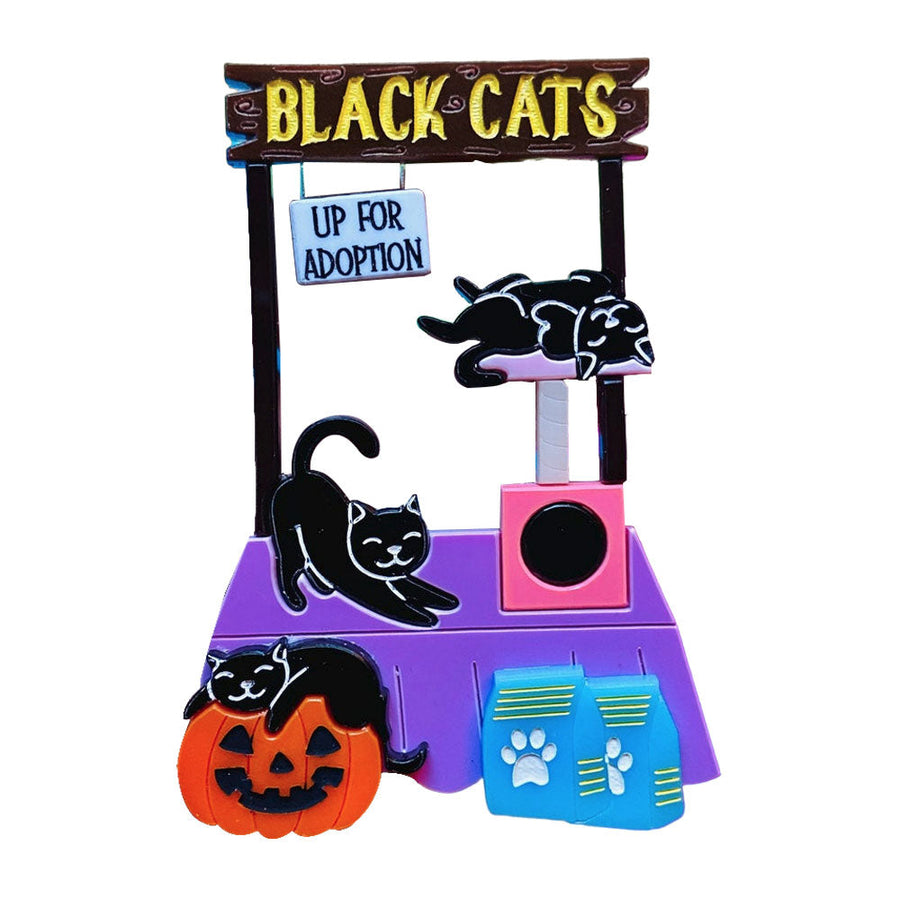 Halloween 2022 - Creepy Funfair Collection - Black Cats Adoption Acrylic Brooch by Makokot Design