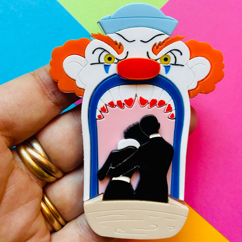 Halloween 2022 - Creepy Funfair Collection - Scary Clown Tunnel Acrylic Brooch by Makokot Design