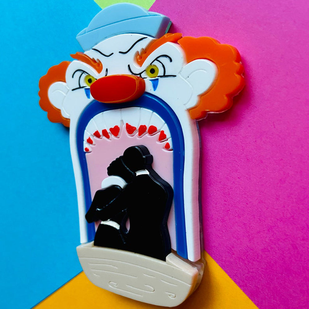 Halloween 2022 - Creepy Funfair Collection - Scary Clown Tunnel Acrylic Brooch by Makokot Design