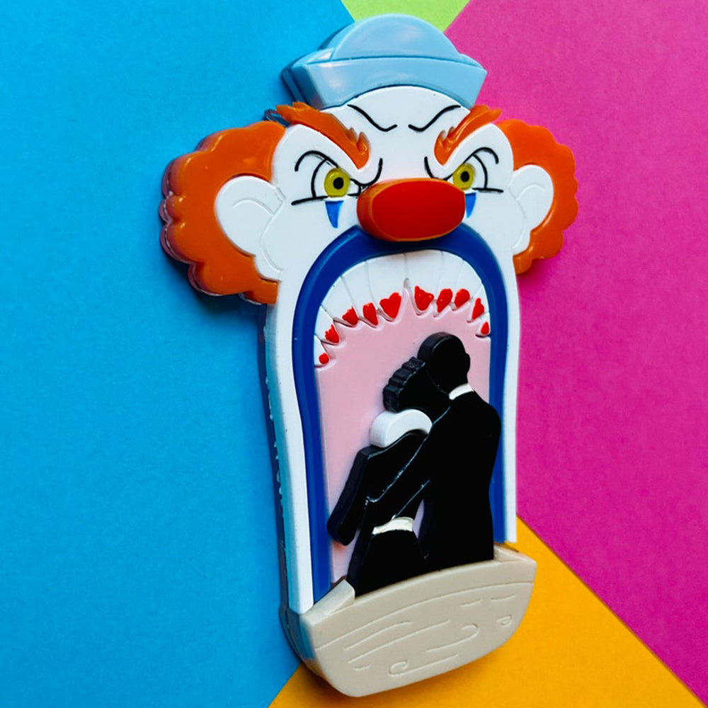 Halloween 2022 - Creepy Funfair Collection - Scary Clown Tunnel Acrylic Brooch by Makokot Design