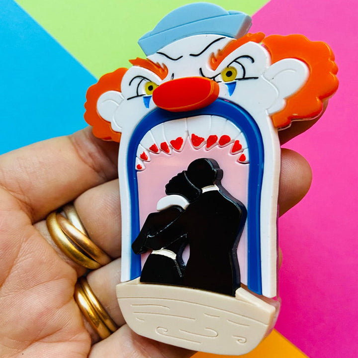 Halloween 2022 - Creepy Funfair Collection - Scary Clown Tunnel Acrylic Brooch by Makokot Design