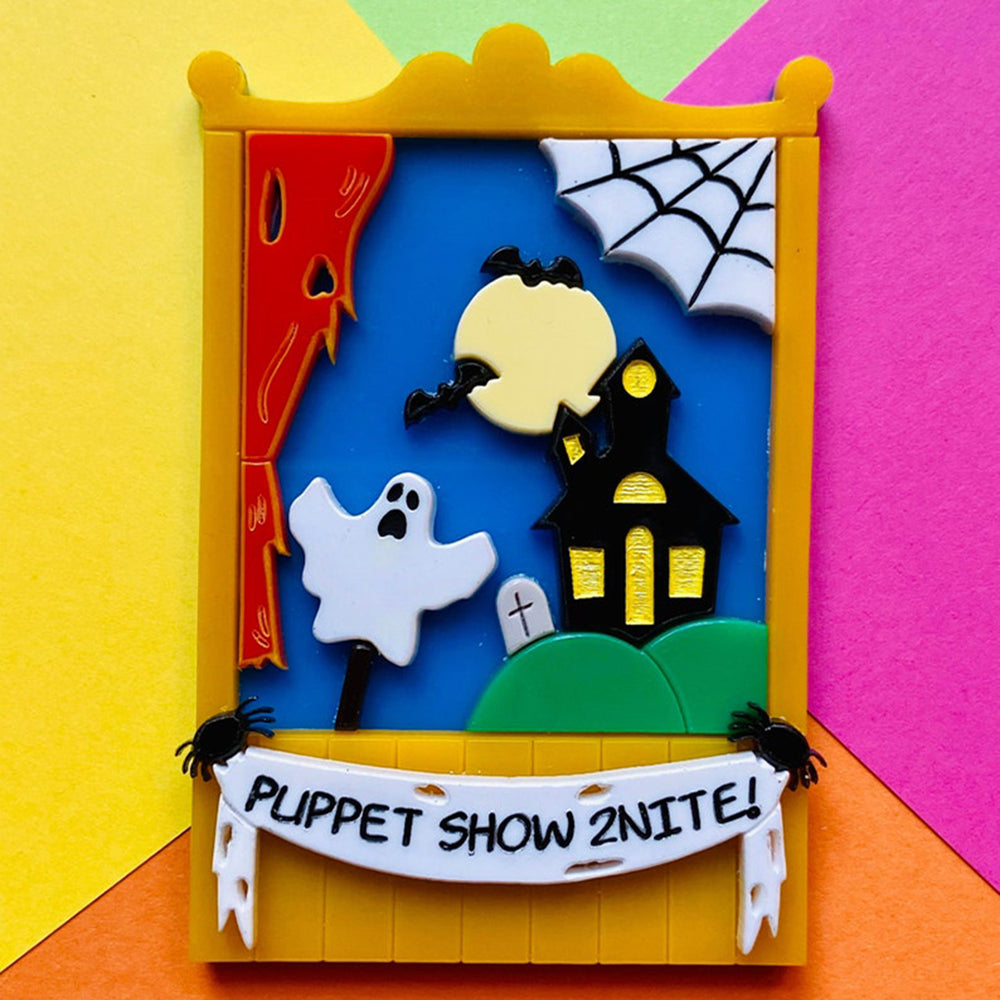 Halloween 2022 - Creepy Funfair Collection - Scary Puppet Show Acrylic Brooch by Makokot Design