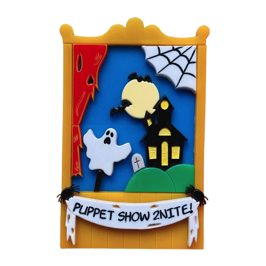 Halloween 2022 - Creepy Funfair Collection - Scary Puppet Show Acrylic Brooch by Makokot Design