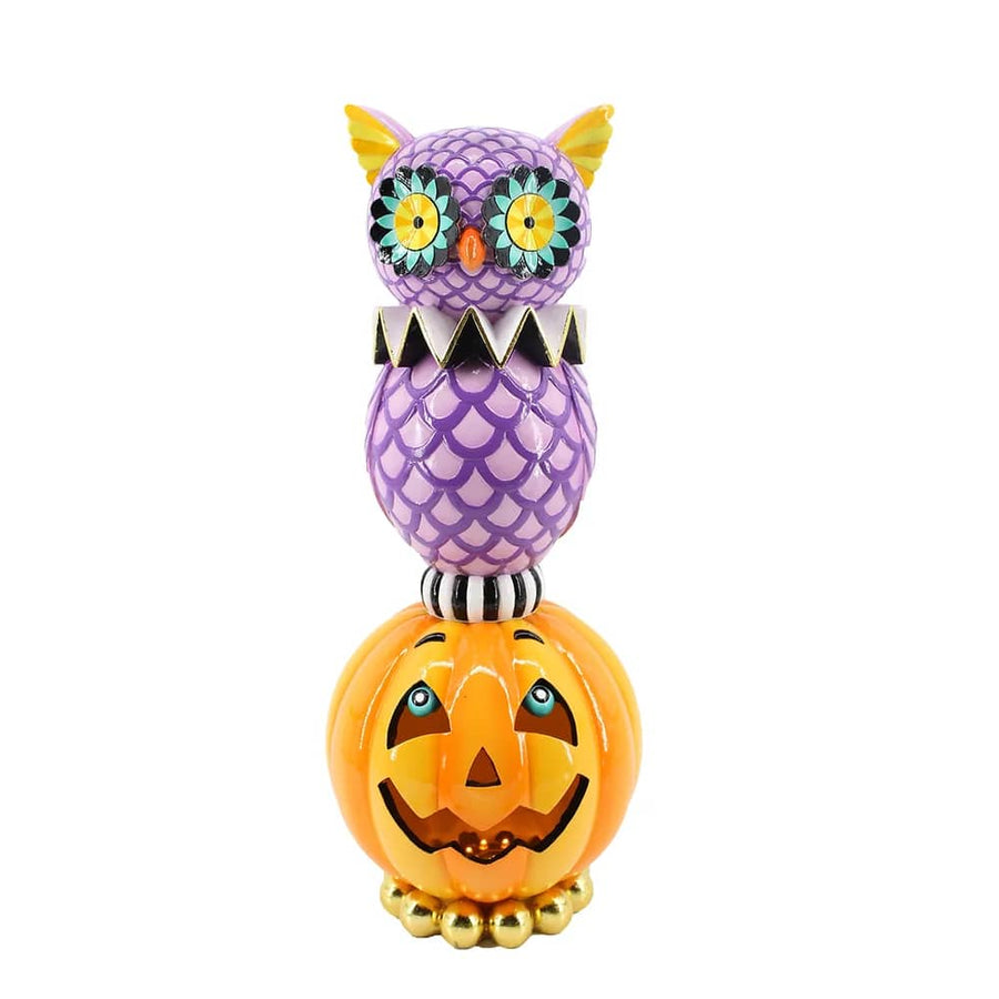 Halloween Carnival Purple Owl standing on Pumpkin Decor by December Diamonds