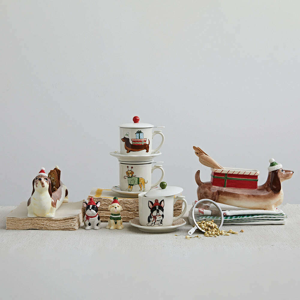 10-1/4"L x 2-3/4"W x 5-3/4"H Hand-Painted Ceramic Dog w/ Gift Planter/Container by Creative Co-Op