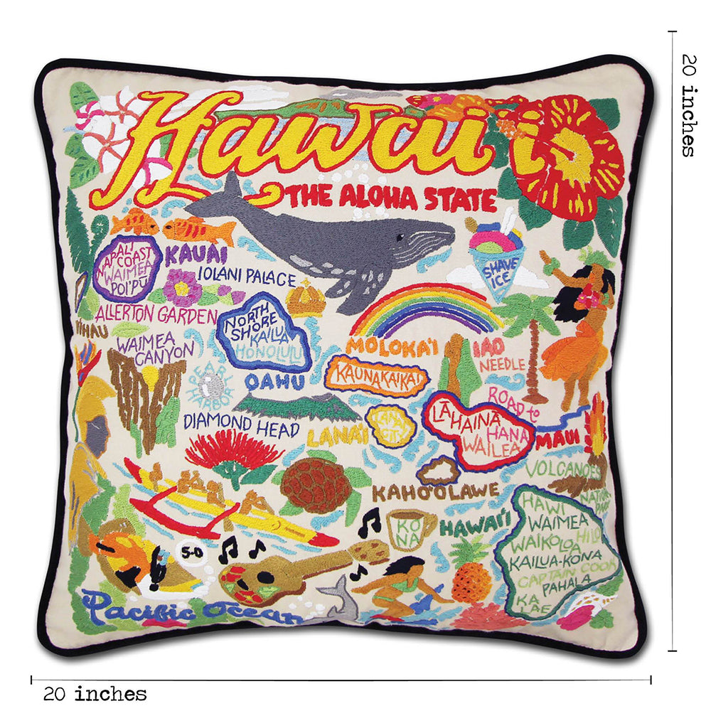 Hawaiian Isles Hand-Embroidered Pillow by Cat Studio