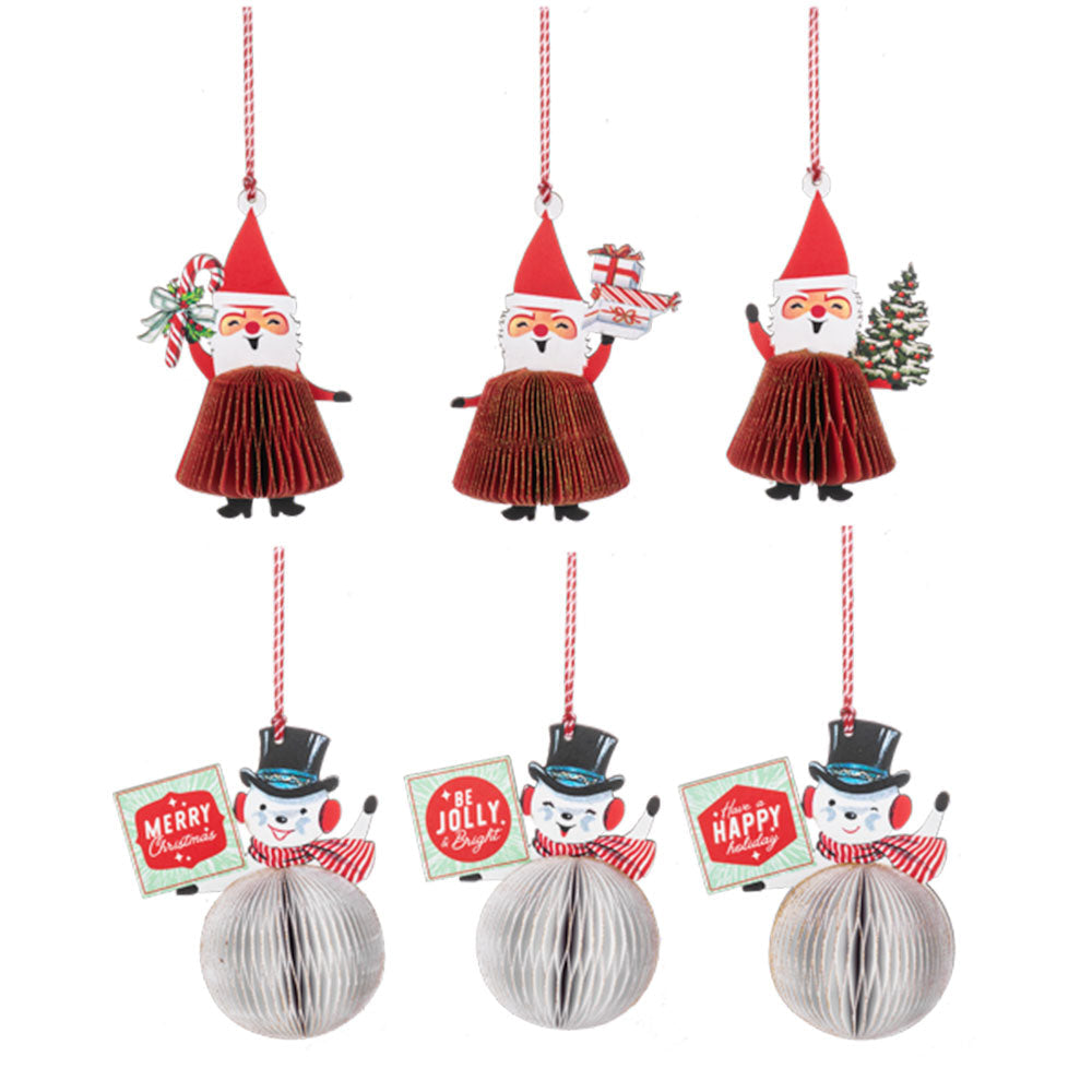 Honeycomb Snowman & Santa Ornaments (12 pc. ppk.) by Ganz image