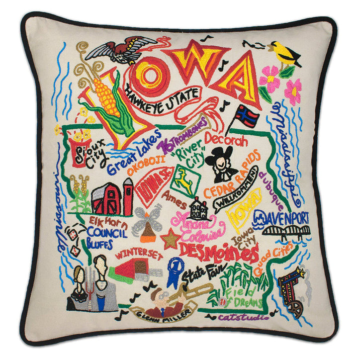 Iowa Hand-Embroidered Pillow