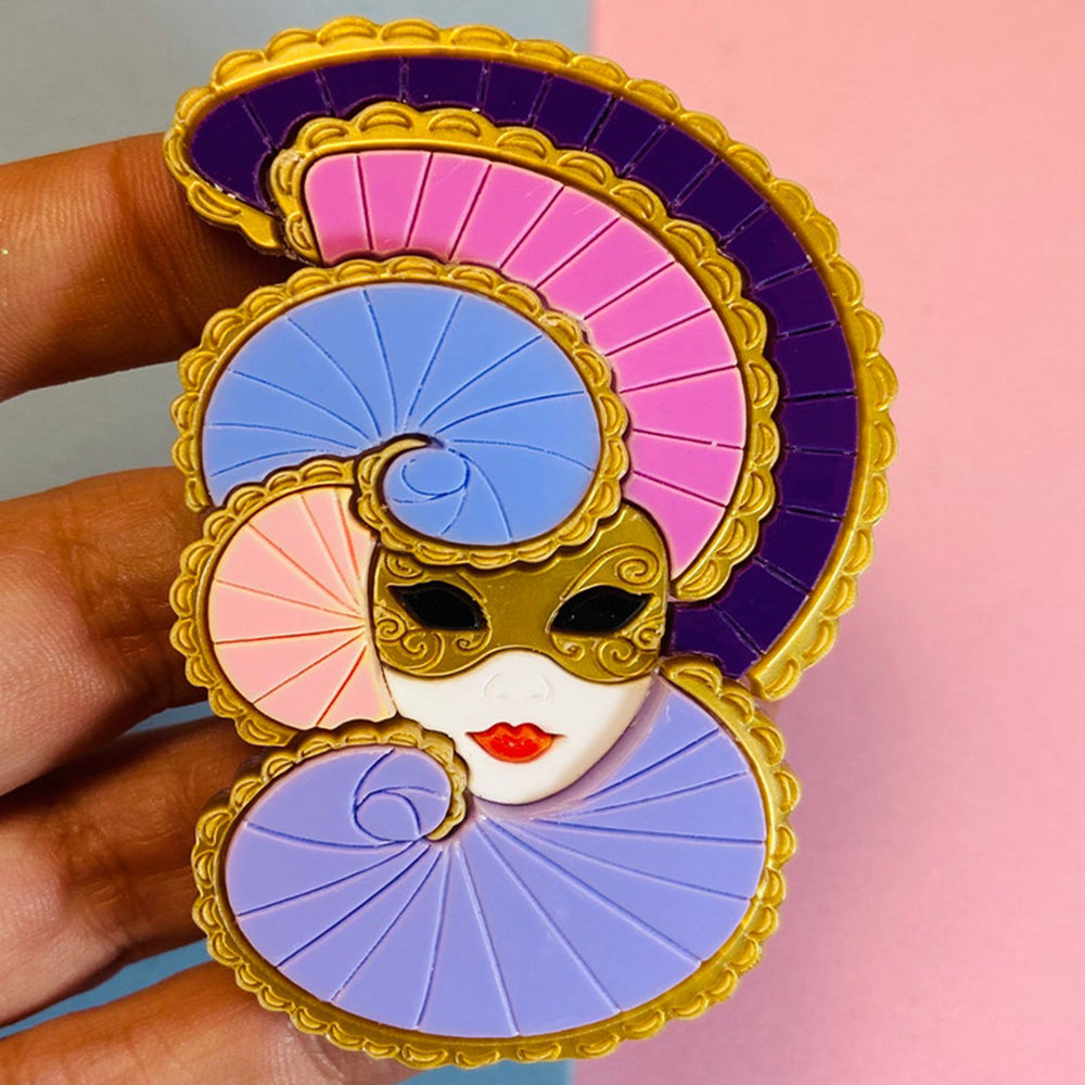 Italian Tradition Collection - Venetian Mask - Colombina Acrylic Brooch by Makokot Design