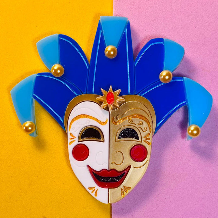 Italian Tradition Collection - Venetian Mask - Jester Acrylic Brooch by Makokot Design