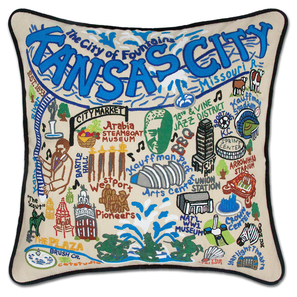 Kansas City Hand-Embroidered Pillow