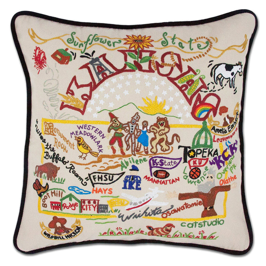 Kansas Hand-Embroidered Pillow