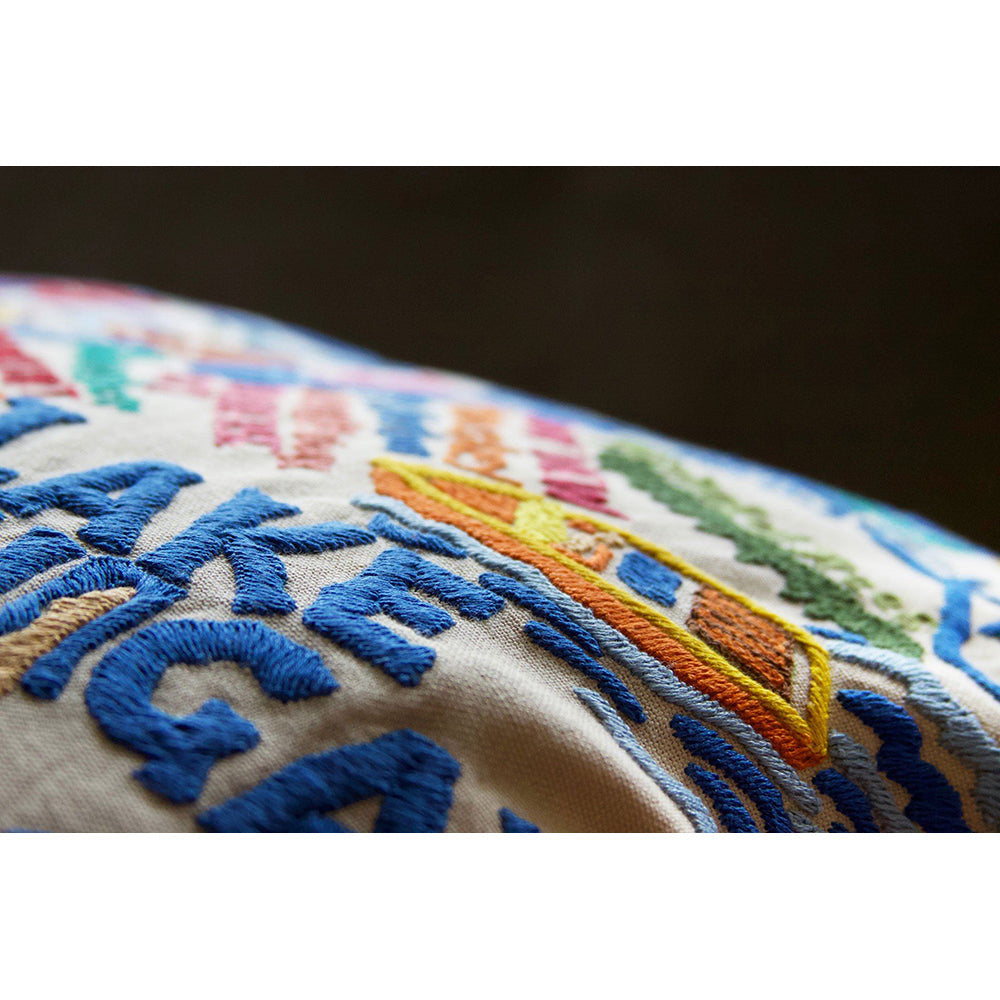 Lake Michigan Hand-Embroidered Pillow