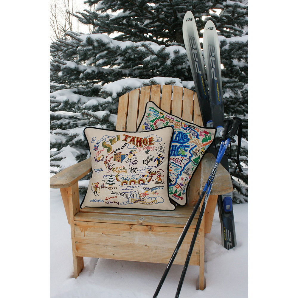 Lake Tahoe Hand-Embroidered Pillow