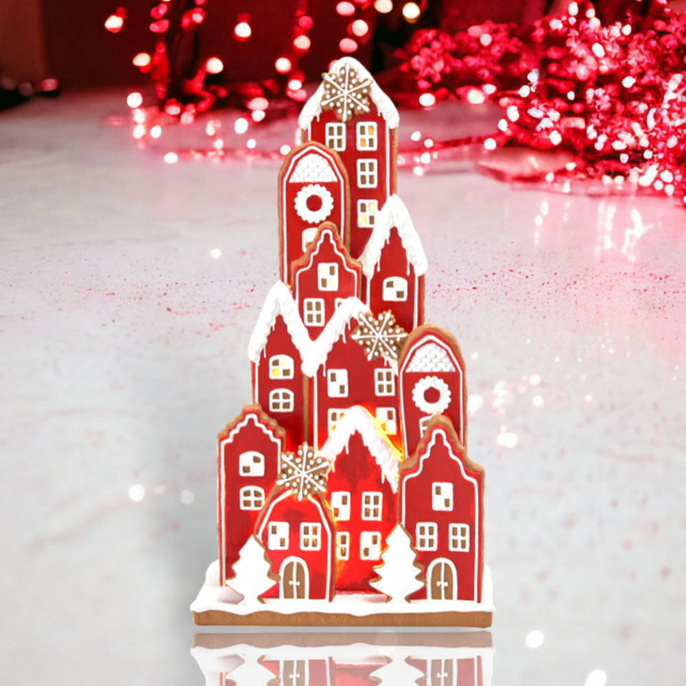 LED Red Stacked Gingerbread Village Decor by December Diamonds