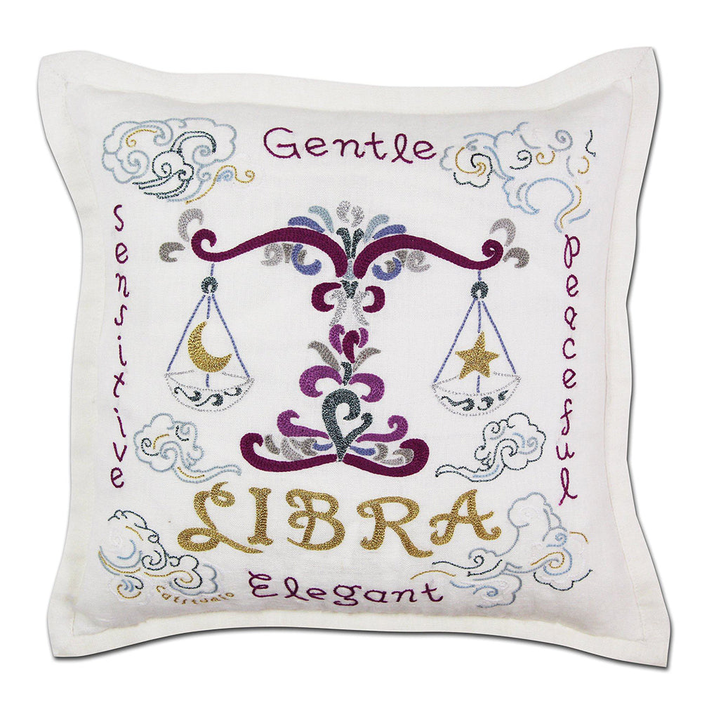 Libra Astrology Hand-Embroidered Pillow by Cat Studio