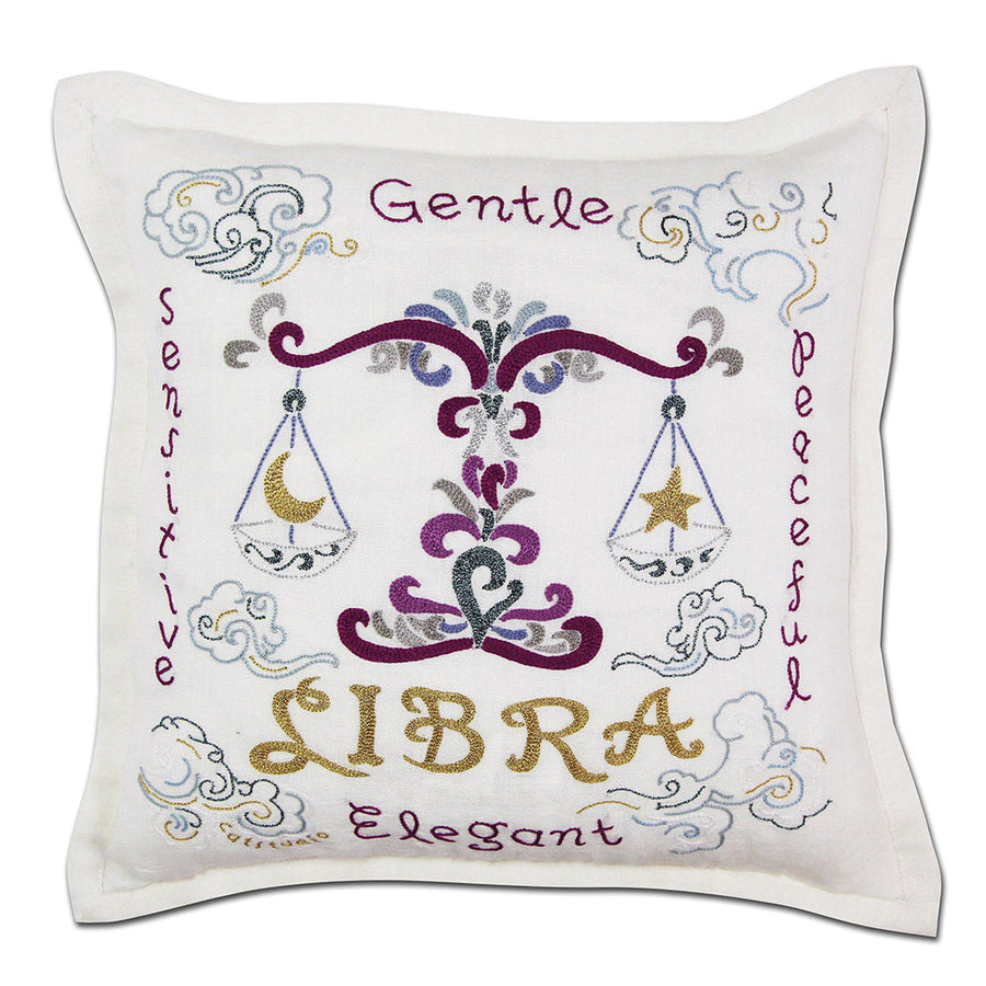 Libra Astrology Hand-Embroidered Pillow by Cat Studio