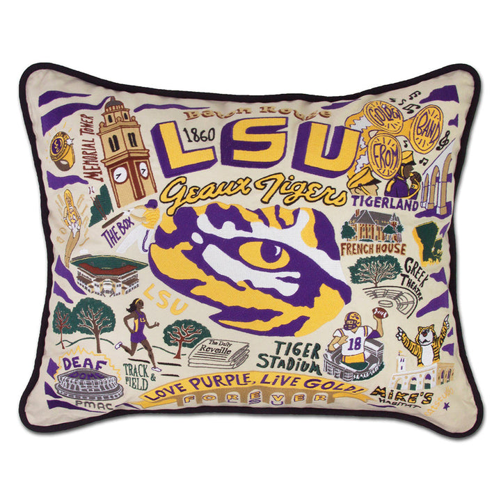 Louisiana State University LSU Collegiate Hand-Embroidered Pillow