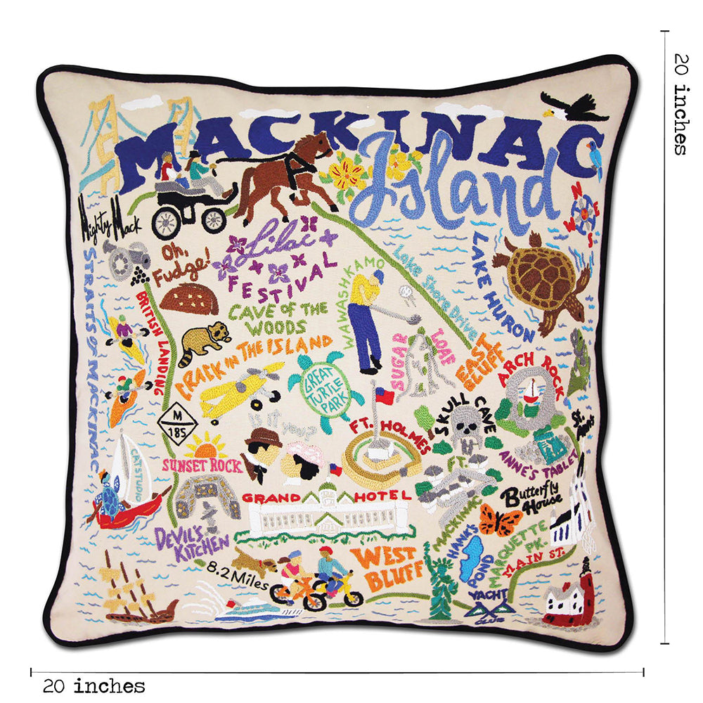 Mackinac Island Hand-Embroidered Pillow by Cat Studio