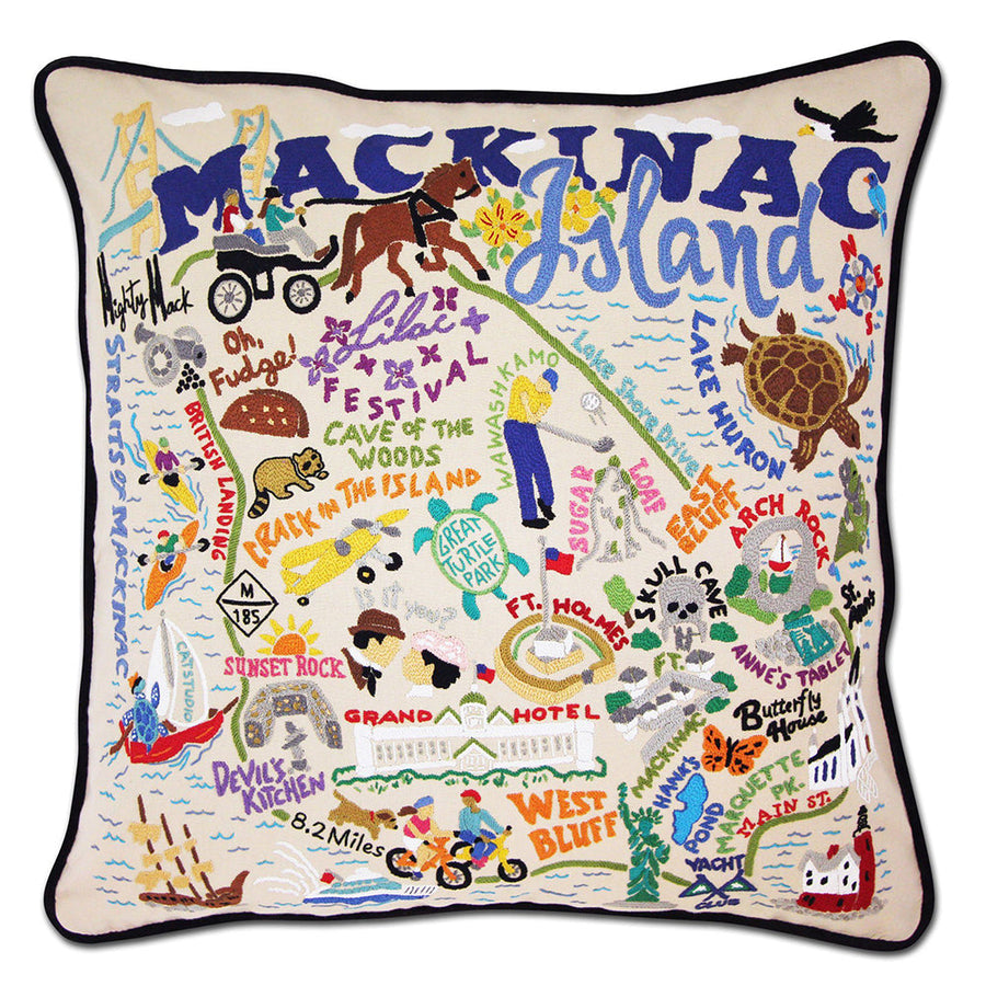 Mackinac Island Hand-Embroidered Pillow by Cat Studio