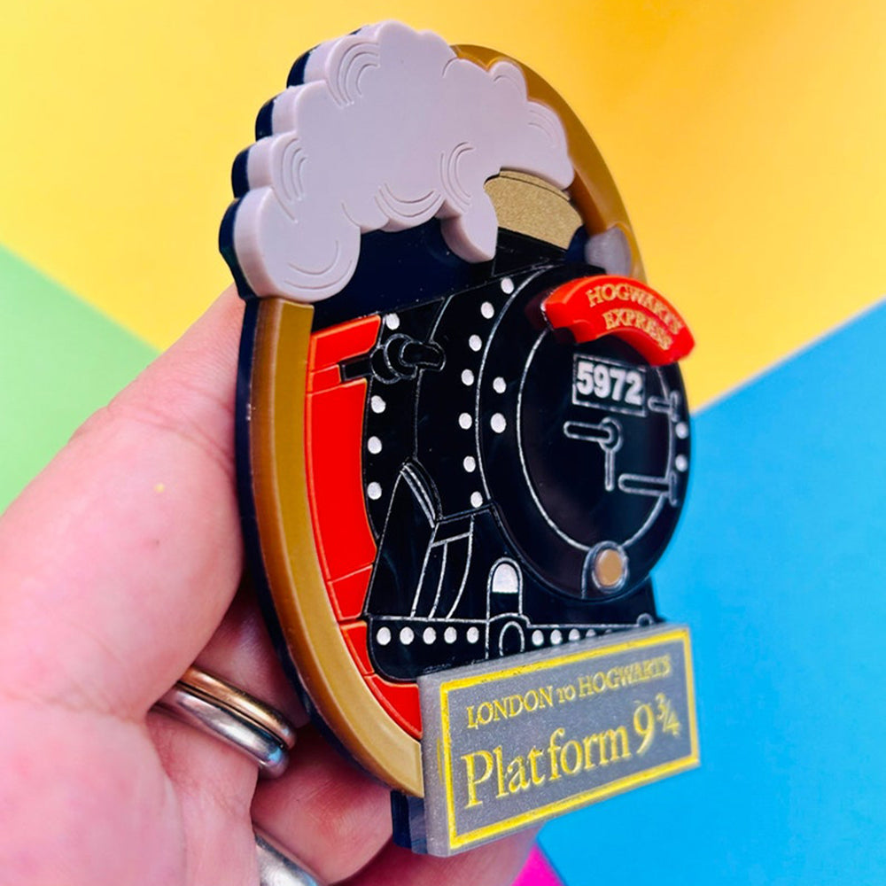 Magic & Witchcraft Collection - "Gold Frame Magic Train" Acrylic Brooch by Makokot Design