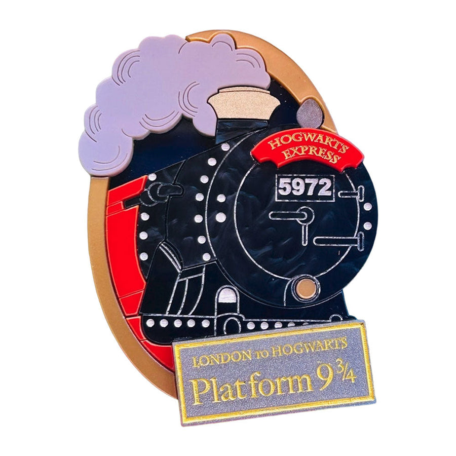 Magic & Witchcraft Collection - "Gold Frame Magic Train" Acrylic Brooch by Makokot Design