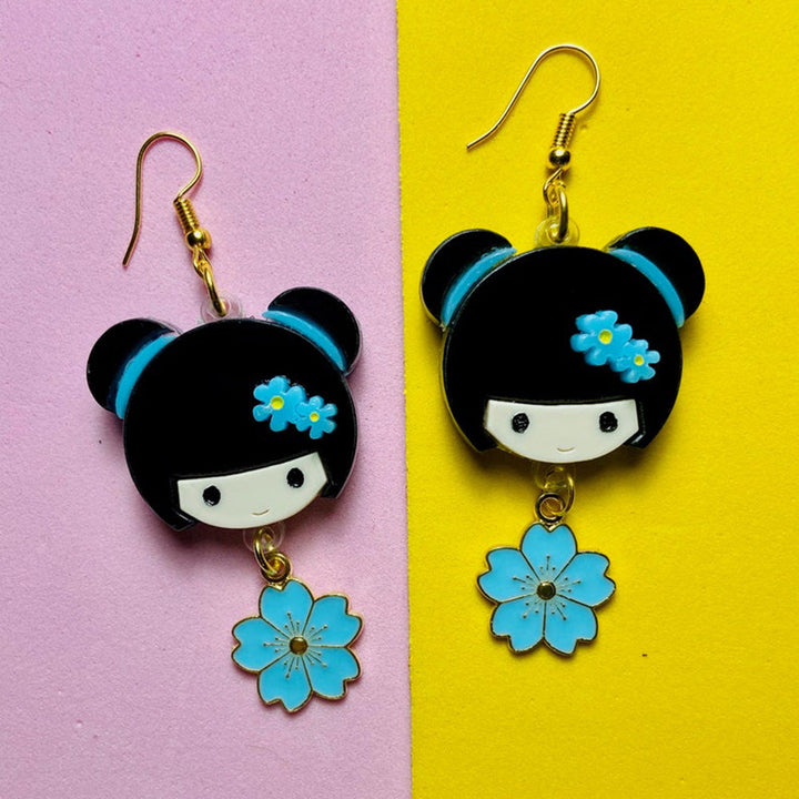 Makokot Light - Kokeshi Doll Earrings + Sakura Charm by Makokot Design