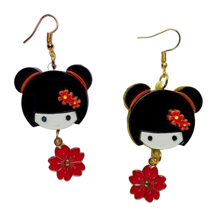 Makokot Light - Kokeshi Doll Earrings + Sakura Charm by Makokot Design