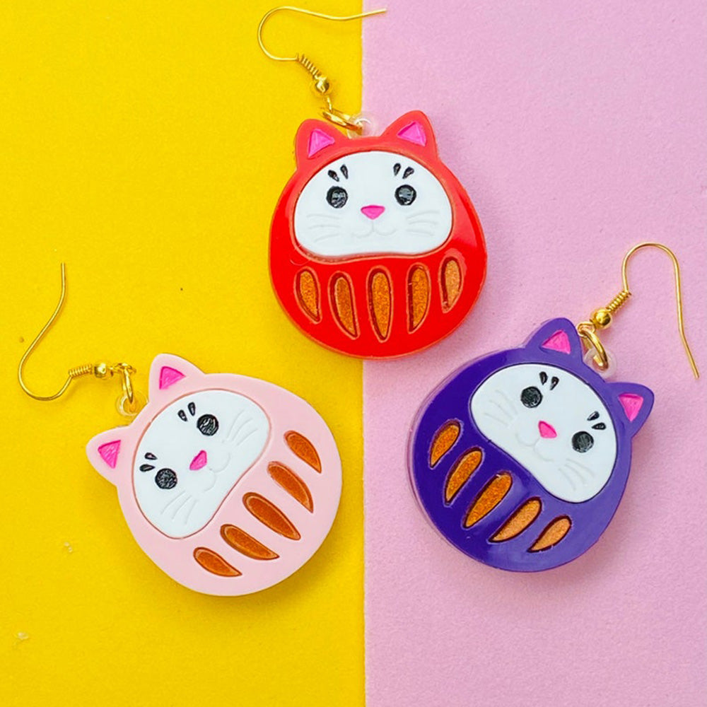 Makokot Light - Traditional Daruma Doll Cat Version Earrings by Makokot Design