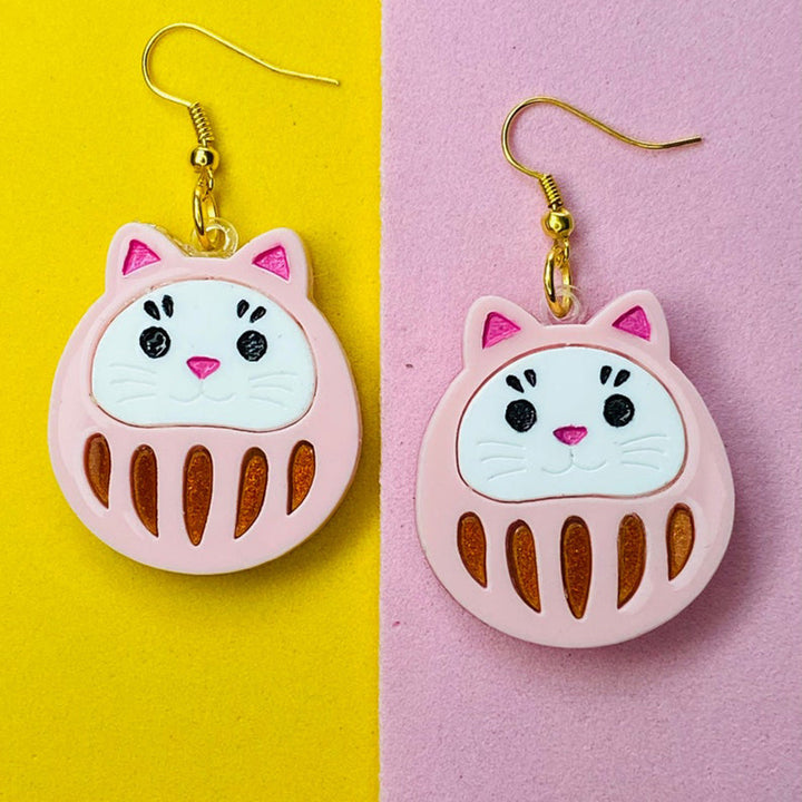 Makokot Light - Traditional Daruma Doll Cat Version Earrings by Makokot Design