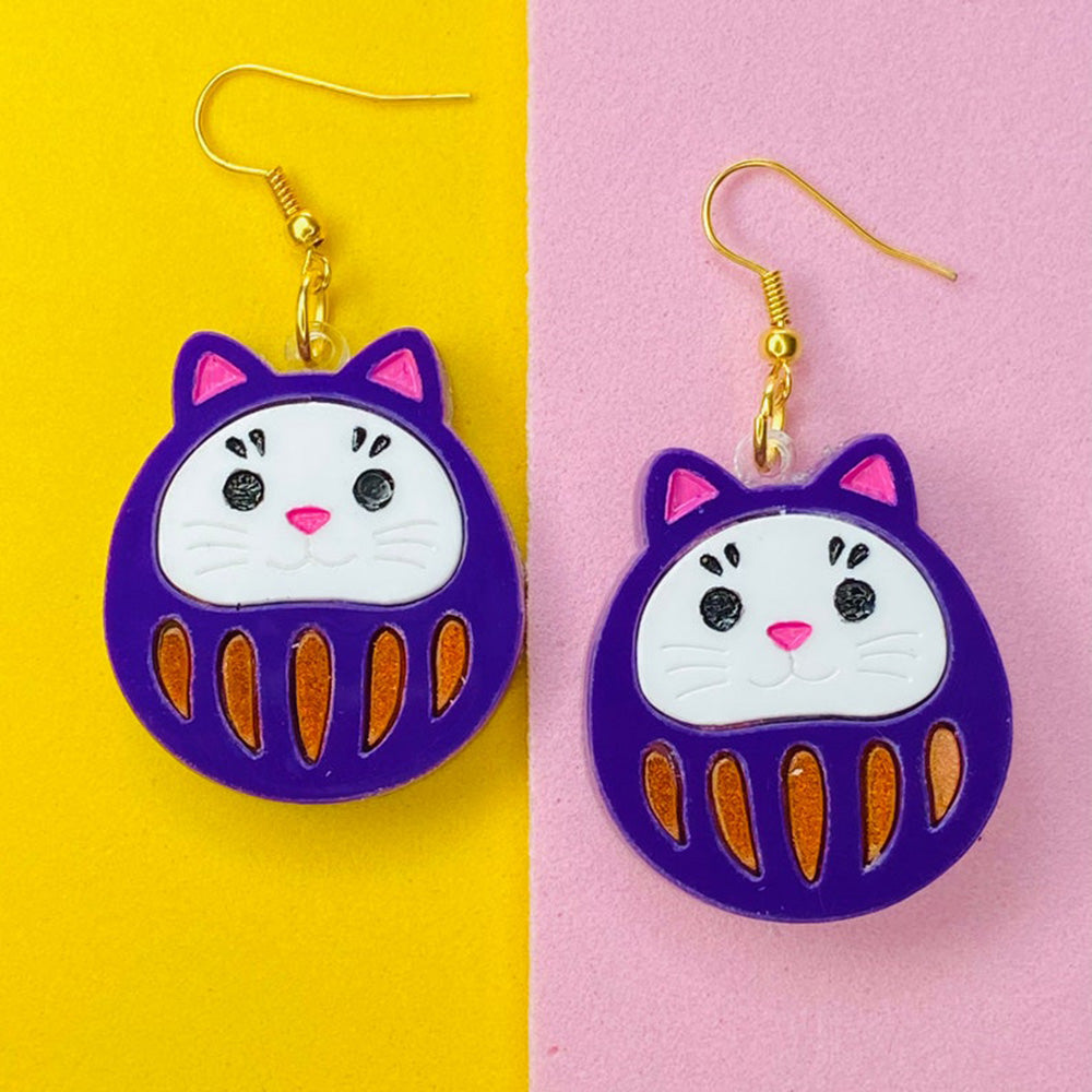 Makokot Light - Traditional Daruma Doll Cat Version Earrings by Makokot Design