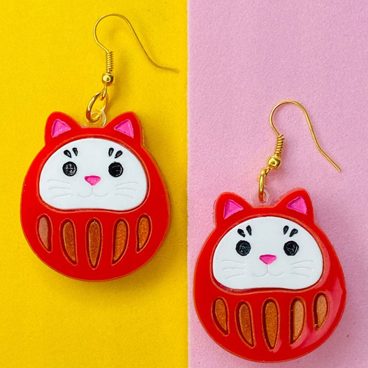 Makokot Light - Traditional Daruma Doll Cat Version Earrings by Makokot Design